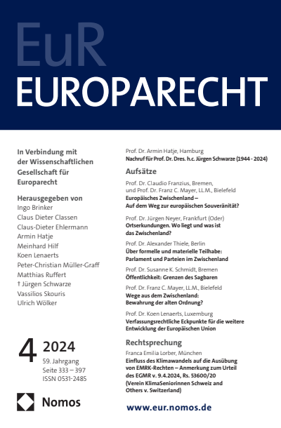 Cover der Ausgabe: Europarecht (EuR) Jahrgang 59 (2024), Heft 4