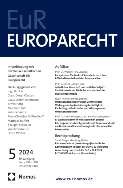 Cover der Ausgabe: Europarecht (EuR) Jahrgang 59 (2024), Heft 5