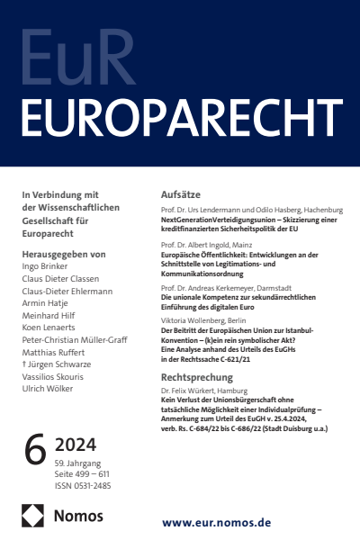 Cover der Ausgabe: Europarecht (EuR) Jahrgang 59 (2024), Heft 6