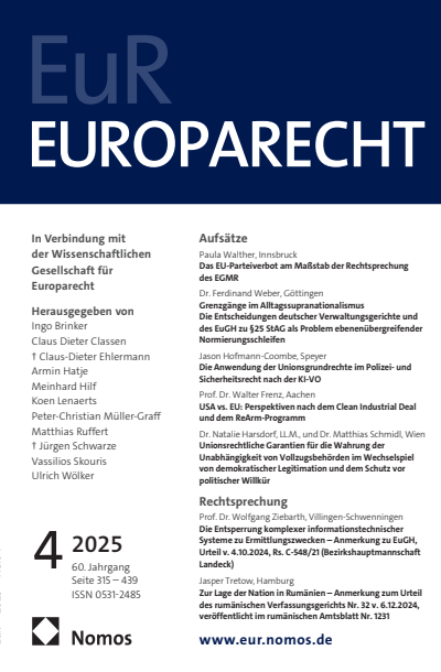 Cover der Ausgabe: Europarecht (EuR) Jahrgang 60 (2025), Heft 4