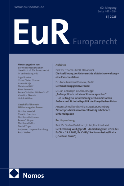 Cover der Ausgabe: Europarecht (EuR) Jahrgang 60 (2025), Heft 5
