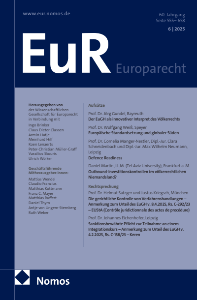 Cover der Ausgabe: Europarecht (EuR) Jahrgang 60 (2025), Heft 6
