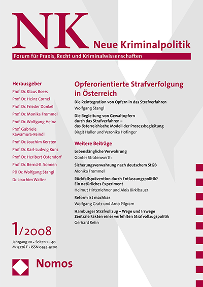 Cover of Volume: NK Neue Kriminalpolitik Volume 20 (2008), Edition 1