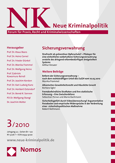 Cover of Volume: NK Neue Kriminalpolitik Volume 22 (2010), Edition 3