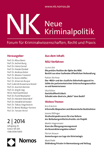 Cover of Volume: NK Neue Kriminalpolitik Volume 26 (2014), Edition 2