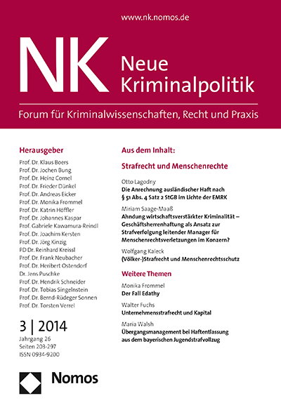 Cover of Volume: NK Neue Kriminalpolitik Volume 26 (2014), Edition 3