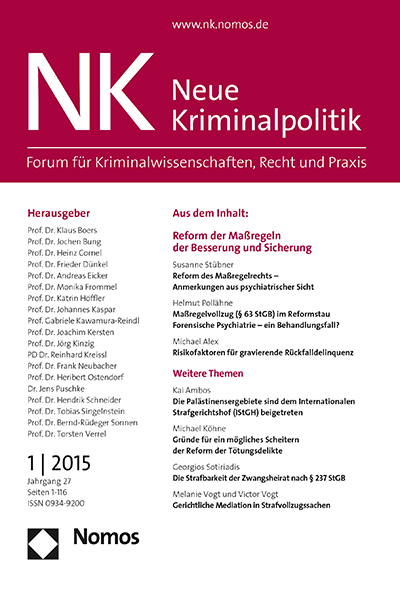 Cover of Volume: NK Neue Kriminalpolitik Volume 27 (2015), Edition 1
