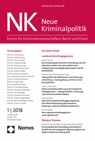 Cover of Volume: NK Neue Kriminalpolitik Volume 30 (2018), Edition 1