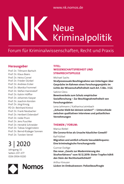 Cover of Volume: NK Neue Kriminalpolitik Volume 32 (2020), Edition 3