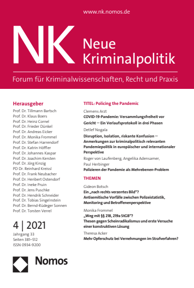 Cover der Ausgabe: NK Neue Kriminalpolitik Jahrgang 33 (2021), Heft 4