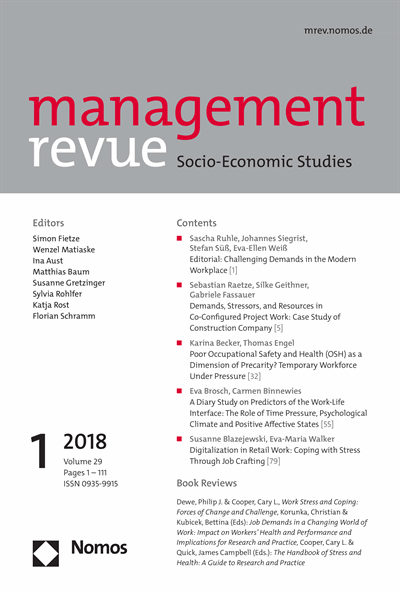 Cover der Ausgabe: mrev management revue Jahrgang 29 (2018), Heft 1
