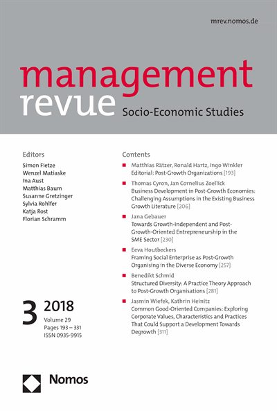 Cover der Ausgabe: mrev management revue Jahrgang 29 (2018), Heft 3