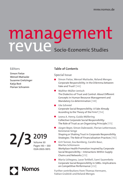 Cover of Volume: mrev management revue Volume 30 (2019), Edition 2-3