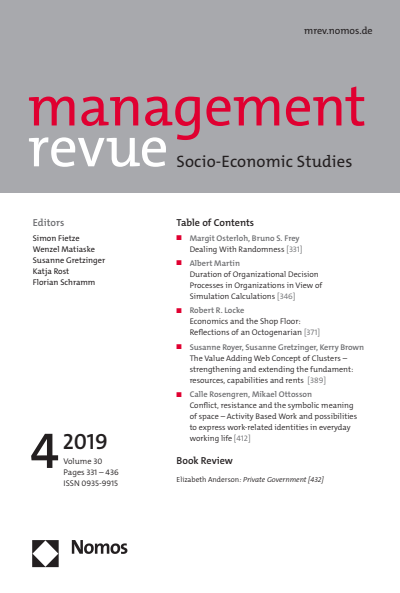 Cover der Ausgabe: mrev management revue Jahrgang 30 (2019), Heft 4