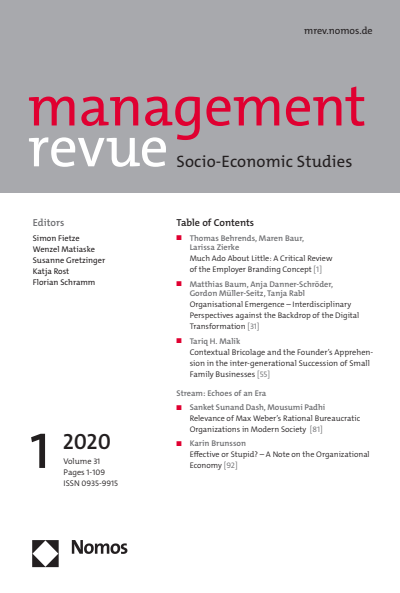 Cover der Ausgabe: mrev management revue Jahrgang 31 (2020), Heft 1