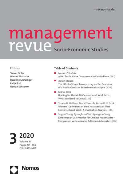 Cover der Ausgabe: mrev management revue Jahrgang 31 (2020), Heft 3