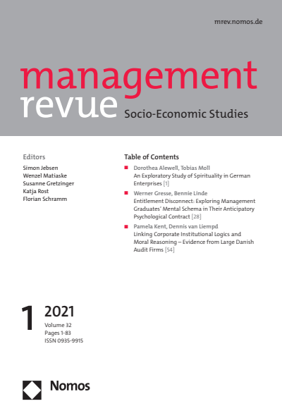 Cover der Ausgabe: mrev management revue Jahrgang 32 (2021), Heft 1