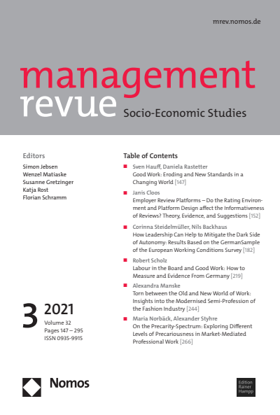 Cover der Ausgabe: mrev management revue Jahrgang 32 (2021), Heft 3