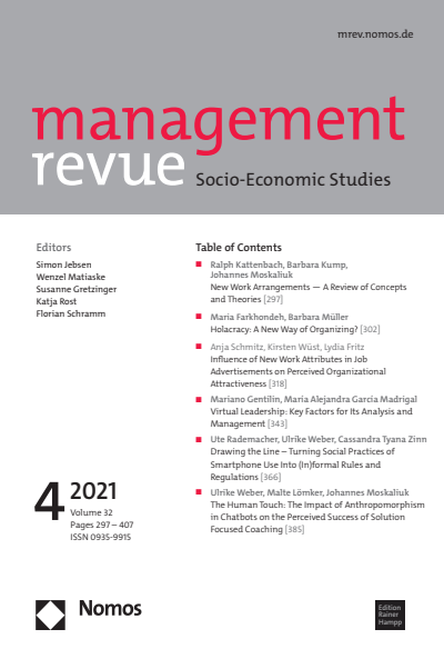 Cover der Ausgabe: mrev management revue Jahrgang 32 (2021), Heft 4