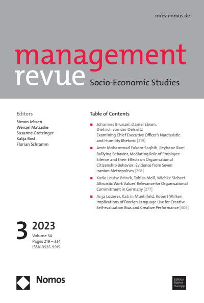 Cover der Ausgabe: mrev management revue Jahrgang 34 (2023), Heft 3