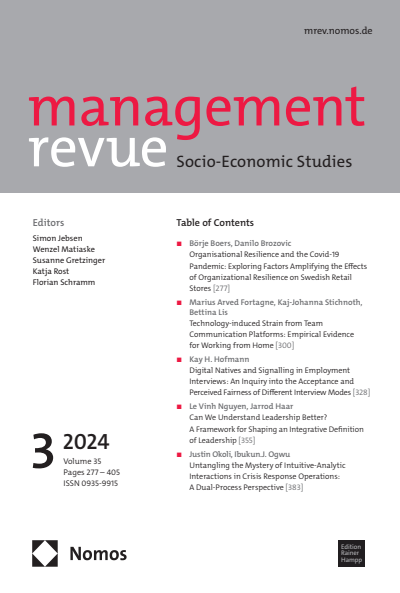 Cover of Volume: mrev management revue Volume 35 (2024), Edition 3
