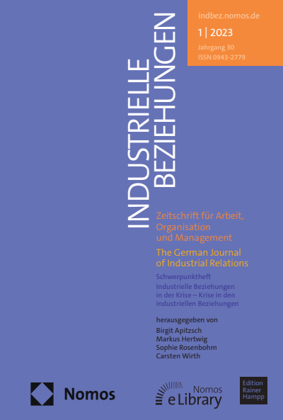 Cover der Ausgabe: Industrielle Beziehungen Jahrgang 30 (2023), Heft 1