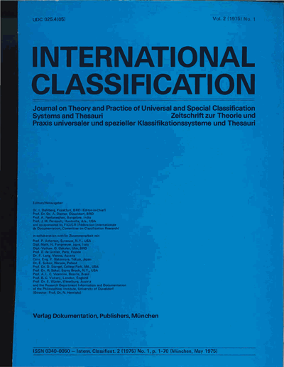 Cover der Ausgabe: KO KNOWLEDGE ORGANIZATION Jahrgang 2 (1975), Heft 1