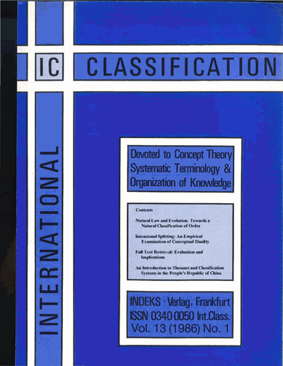 Cover der Ausgabe: KO KNOWLEDGE ORGANIZATION Jahrgang 13 (1986), Heft 1