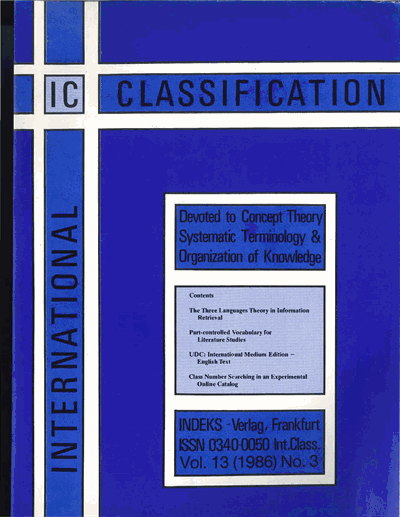 Cover der Ausgabe: KO KNOWLEDGE ORGANIZATION Jahrgang 13 (1986), Heft 3