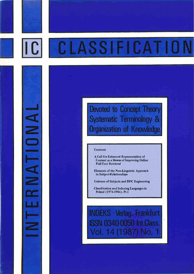 Cover der Ausgabe: KO KNOWLEDGE ORGANIZATION Jahrgang 14 (1987), Heft 1
