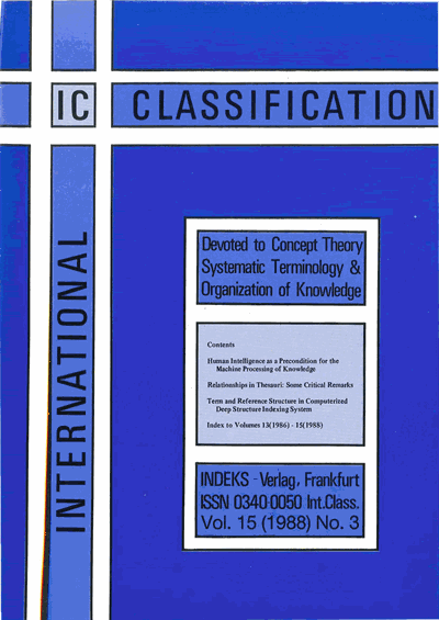 Cover der Ausgabe: KO KNOWLEDGE ORGANIZATION Jahrgang 15 (1988), Heft 3