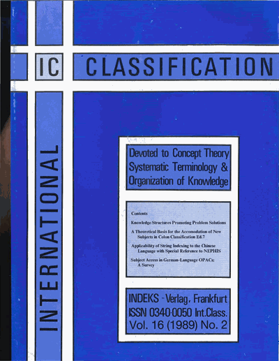 Cover der Ausgabe: KO KNOWLEDGE ORGANIZATION Jahrgang 16 (1989), Heft 2