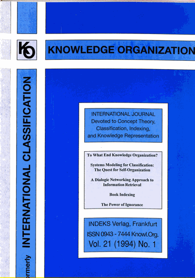 Cover der Ausgabe: KO KNOWLEDGE ORGANIZATION Jahrgang 21 (1994), Heft 1