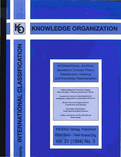 Cover der Ausgabe: KO KNOWLEDGE ORGANIZATION Jahrgang 21 (1994), Heft 3