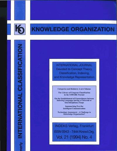 Cover der Ausgabe: KO KNOWLEDGE ORGANIZATION Jahrgang 21 (1994), Heft 4