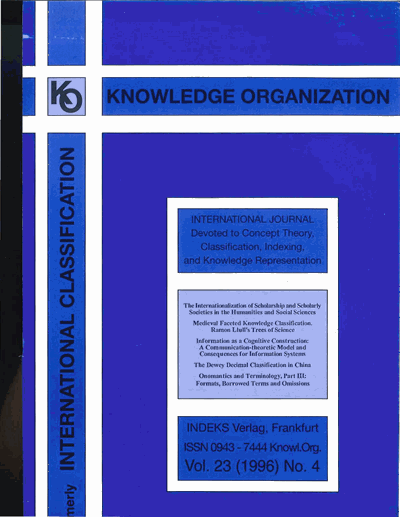 Cover der Ausgabe: KO KNOWLEDGE ORGANIZATION Jahrgang 23 (1996), Heft 4