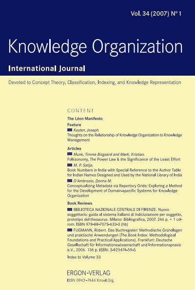 Cover der Ausgabe: KO KNOWLEDGE ORGANIZATION Jahrgang 34 (2007), Heft 1