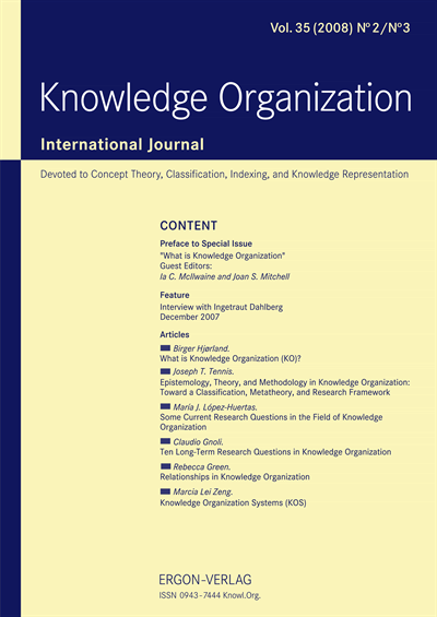 Cover der Ausgabe: KO KNOWLEDGE ORGANIZATION Jahrgang 35 (2008), Heft 2-3