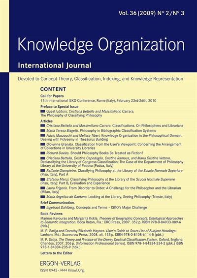 Cover der Ausgabe: KO KNOWLEDGE ORGANIZATION Jahrgang 36 (2009), Heft 2-3