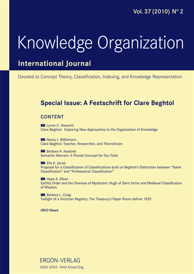 Cover der Ausgabe: KO KNOWLEDGE ORGANIZATION Jahrgang 37 (2010), Heft 2
