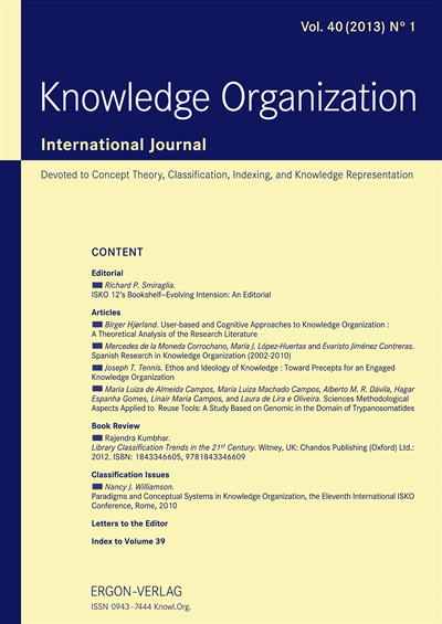 Cover der Ausgabe: KO KNOWLEDGE ORGANIZATION Jahrgang 40 (2013), Heft 1