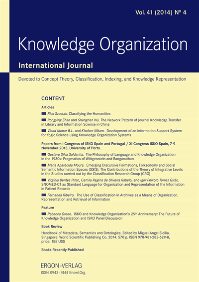 Cover der Ausgabe: KO KNOWLEDGE ORGANIZATION Jahrgang 41 (2014), Heft 4