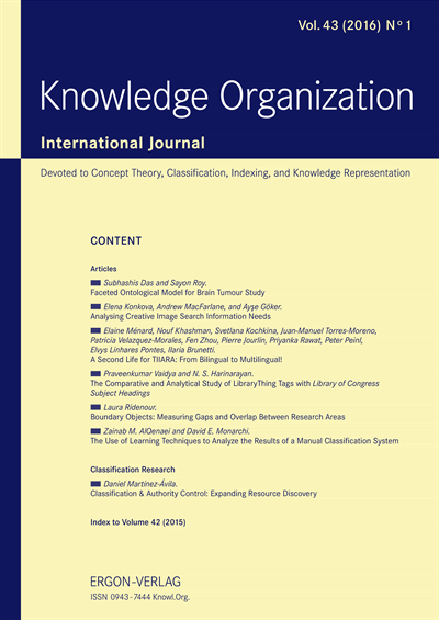 Cover der Ausgabe: KO KNOWLEDGE ORGANIZATION Jahrgang 43 (2016), Heft 1