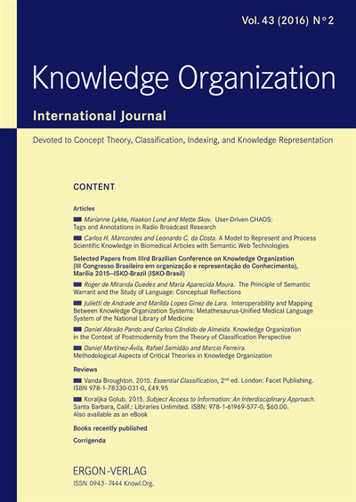Cover der Ausgabe: KO KNOWLEDGE ORGANIZATION Jahrgang 43 (2016), Heft 2