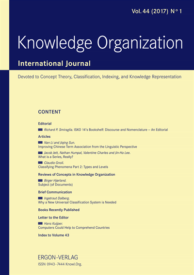 Cover der Ausgabe: KO KNOWLEDGE ORGANIZATION Jahrgang 44 (2017), Heft 1