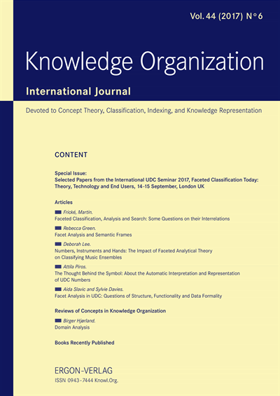 Cover der Ausgabe: KO KNOWLEDGE ORGANIZATION Jahrgang 44 (2017), Heft 6