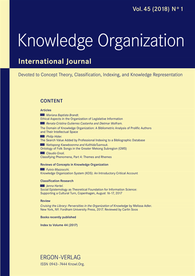 Cover der Ausgabe: KO KNOWLEDGE ORGANIZATION Jahrgang 45 (2018), Heft 1