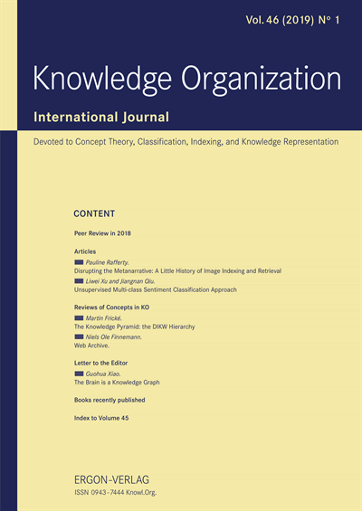 Cover der Ausgabe: KO KNOWLEDGE ORGANIZATION Jahrgang 46 (2019), Heft 1