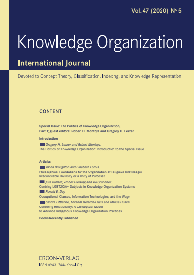 Cover der Ausgabe: KO KNOWLEDGE ORGANIZATION Jahrgang 47 (2020), Heft 5