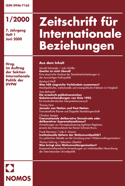Cover der Ausgabe: ZIB Zeitschrift für Internationale Beziehungen Jahrgang 7 (2000), Heft 1